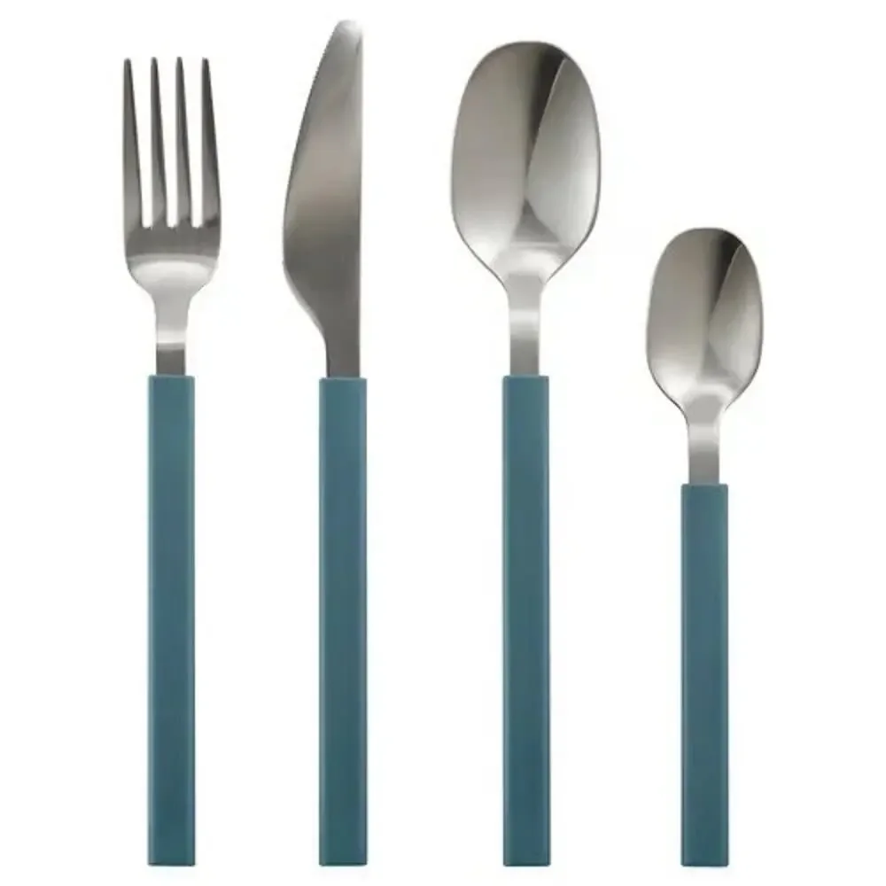 NIB Ikea TÅNGMÄRLA Flatware Set 406.083.03 16 Piece Gray Blue Plastic Handle